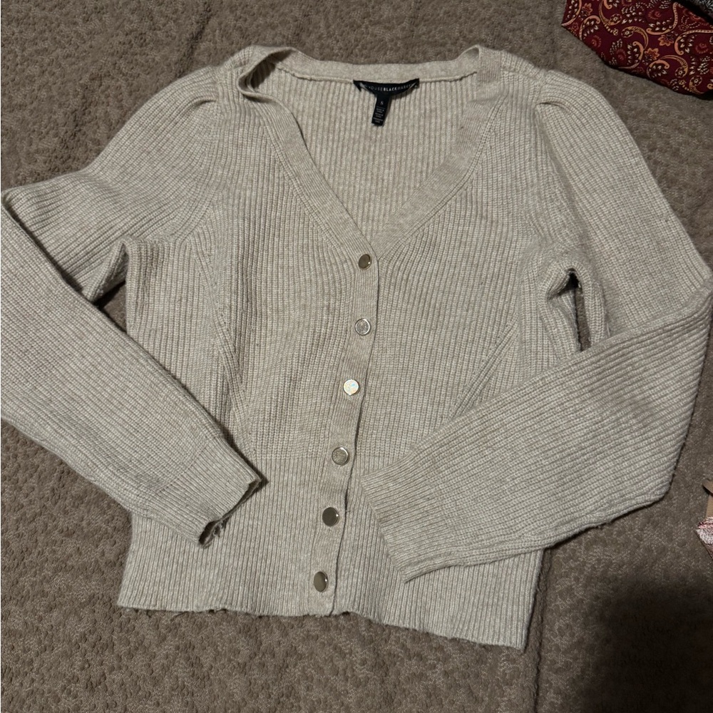 White House Black Market Beige Cardigan Sweater